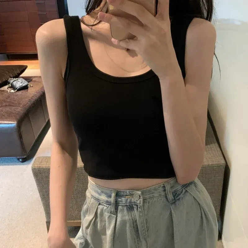 2024 Fashion Women Solid Color Suspender Camisole Tank Top for Women's Short Yoga Sports Crop Top Sleeveless Sexy Slim Fit Tops