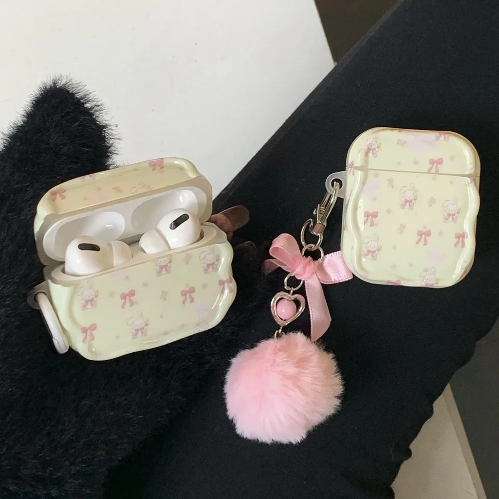 Ins 신선한 꽃 토끼 활 이어폰 케이스, 에어팟 프로 2 케이스, 에어팟 1 2 3 보호 커버, 헤어볼 키체인 펜던트  Best5