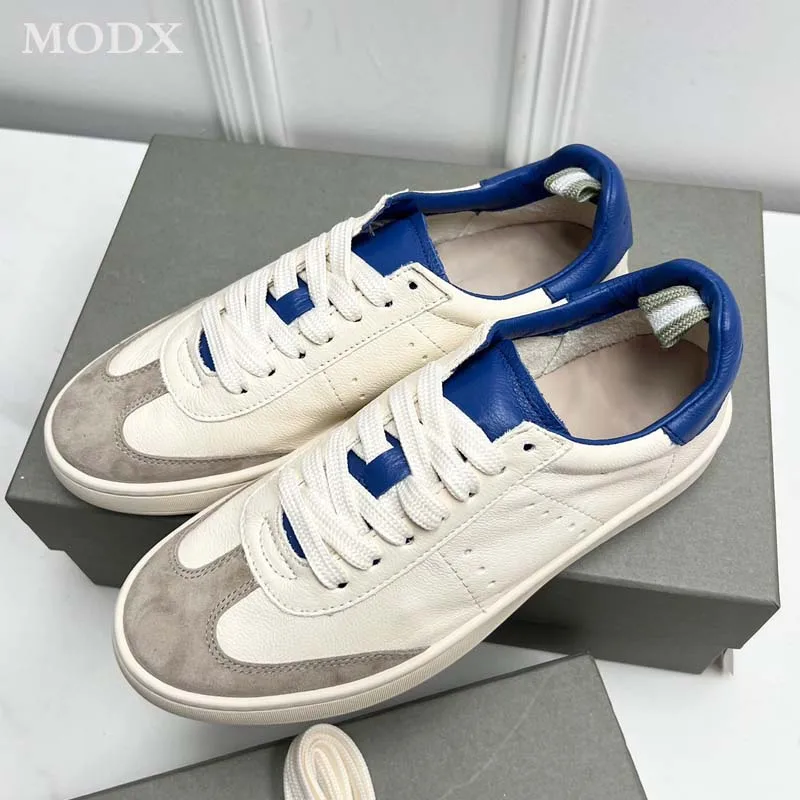 

Patchwork Trainers 2023 New Round Head Genuine Leather Suede Vintage Flat Shoes Mixed Color Soft Casual All Match Sneakers Women
