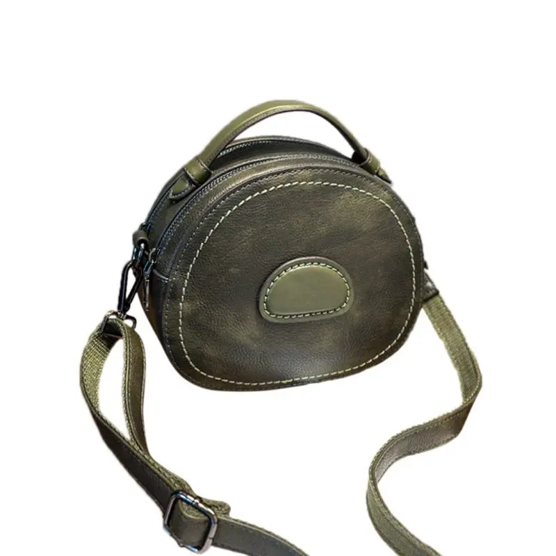 Women Ladies Round Shoulder Bag Genuine Leather Tote Purse Satchel Han E74B