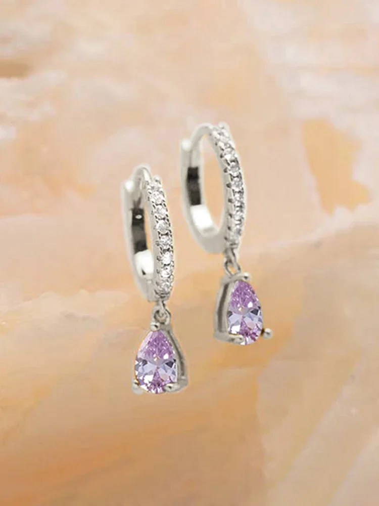 925 Sterling Silber Bunte Zirkon Einfache Mode Wasser Tropfen Creolen Für Frauen Dating Party Hohe Qualität Edlen Schmuck – Detail 16