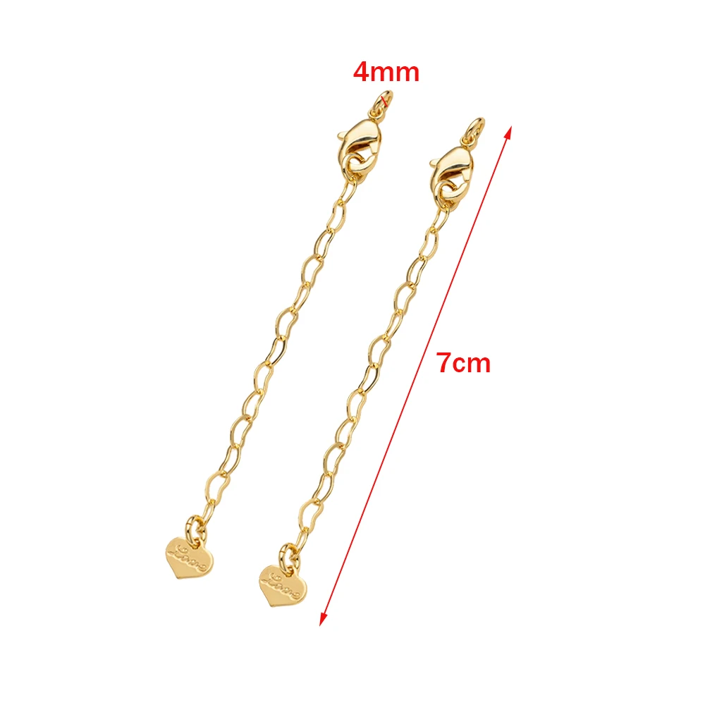 2/4/6 Stück 18 Karat vergoldete Messing-Endkettenverlängerung mit Herz-Liebes-Charms für Halsketten, Armbänder, Fußkettchen, Verlängerung, Schmuckherstellung – Detail 5