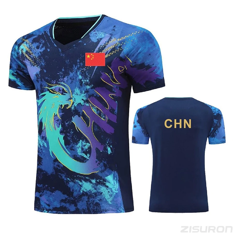thumbnail image 1 of 2024 últimas camisetas y pantalones cortos de tenis de mesa del equipo CHINA Dragon para hombres, mujeres y niños, camiseta de tenis de mesa, camiseta de ping pong con texto personalizado y logotipo d, 1 of 5