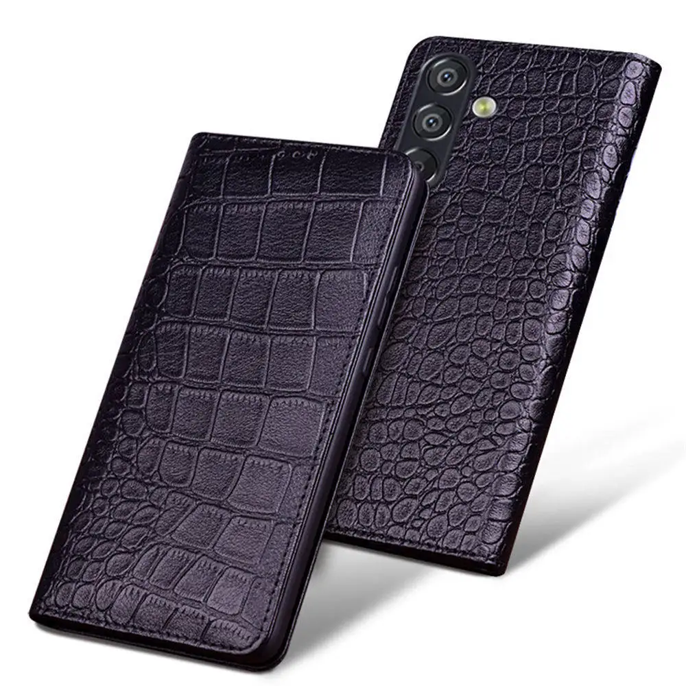 

Чехол-книжка из натуральной воловьей кожи с крокодиловой текстурой для Samsung Galaxy F15, магнитный деловой чехол с полным покрытием