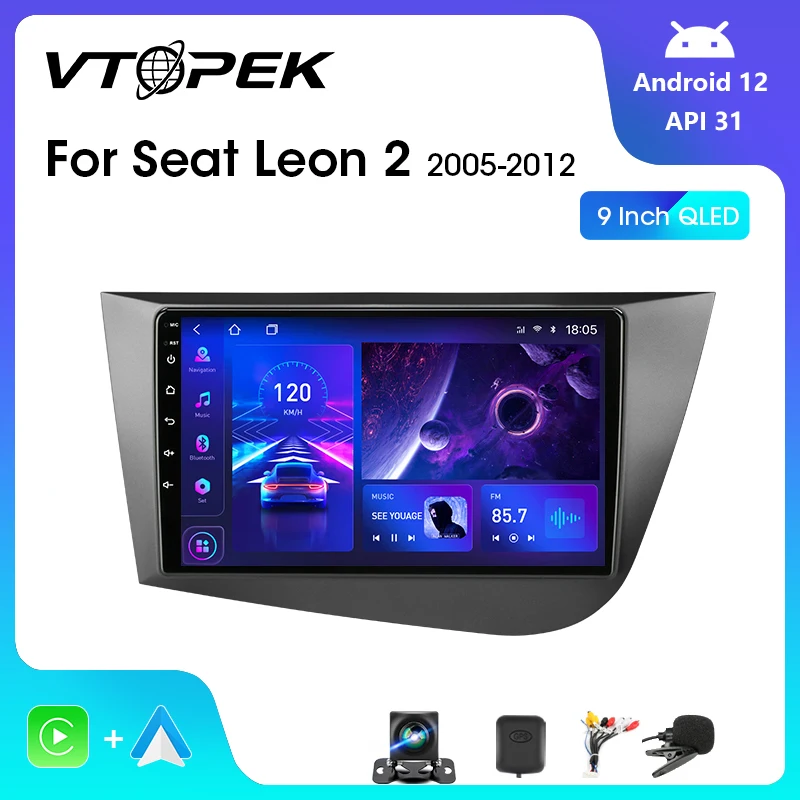 Vtopek 2Din For Seat Leon 2 MK2 Altea 2005-2012 4G Android 12 Car Stereo Radio Multimedia Video Player Navigation GPS Carplay