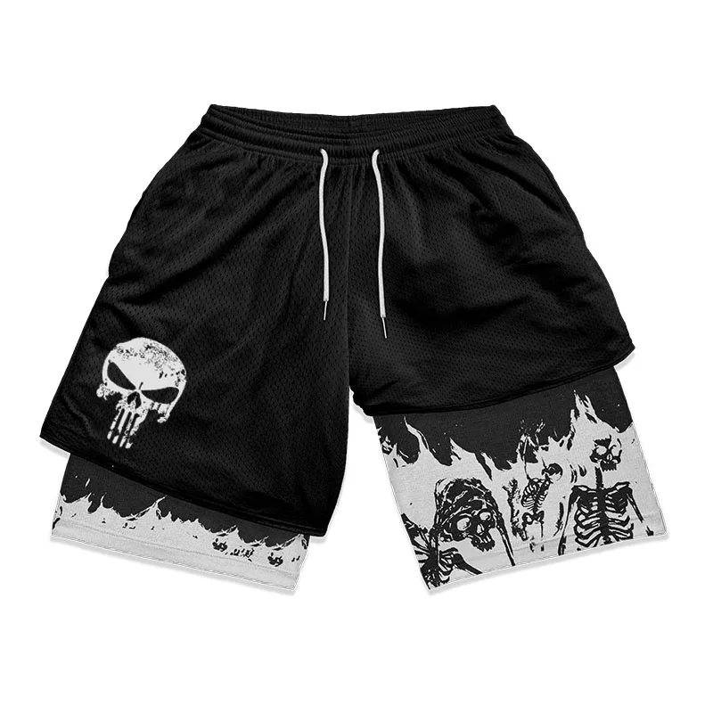 

Marvel's The Punisher Gym Shorts Men Fitness Y2K Quick Dry 2 in 1 Performance Shorts Summer Athletics Compression Short Pants