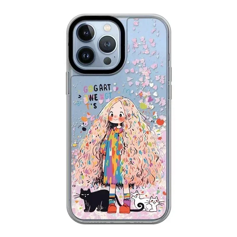

Long Hair Girl Quicksand Phone Case Cover for iPhone 12 13 14 15 Pro Max Case for iPhone 15 Pro