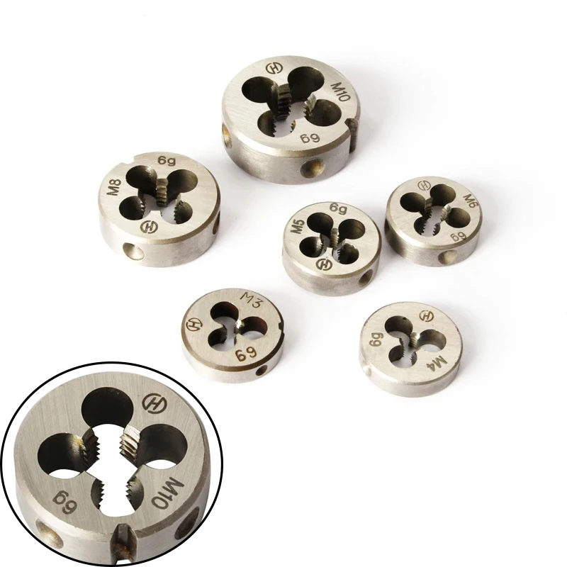 

6pcs Thread Round Die Set Metric Right Hand Tapping thread threading tool Mold Machining M3-M10 Machine Plug Tap Die