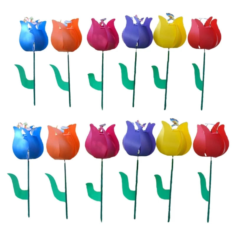 

Wind Spinner with Ground Stake Plastic Flower Windmill Outdoor Decoration Outside Garden Sculpture Stake Lawn Kids Toy