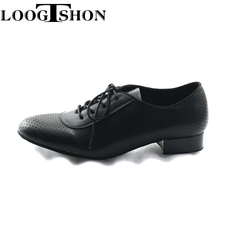 

LOOGTSHON Black W Men's Black leather ballroom dance shoes Flats Modern dance shoes Tango Party Wedding Square dance shoes