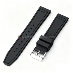 Universal Soft Silicone Quick Release Watch Strap - Black Rubber Replacement Bracelet - 20mm (Black - Silver)
