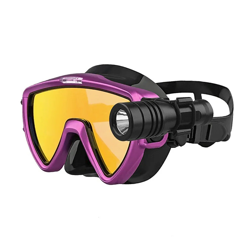 Scuba Diving Mask with flashlight Bracket, Liquid Silicone Face Mask,Tempered Glass, Anti-Fog Snorkel Mask Mask Strap Mount Clip 2