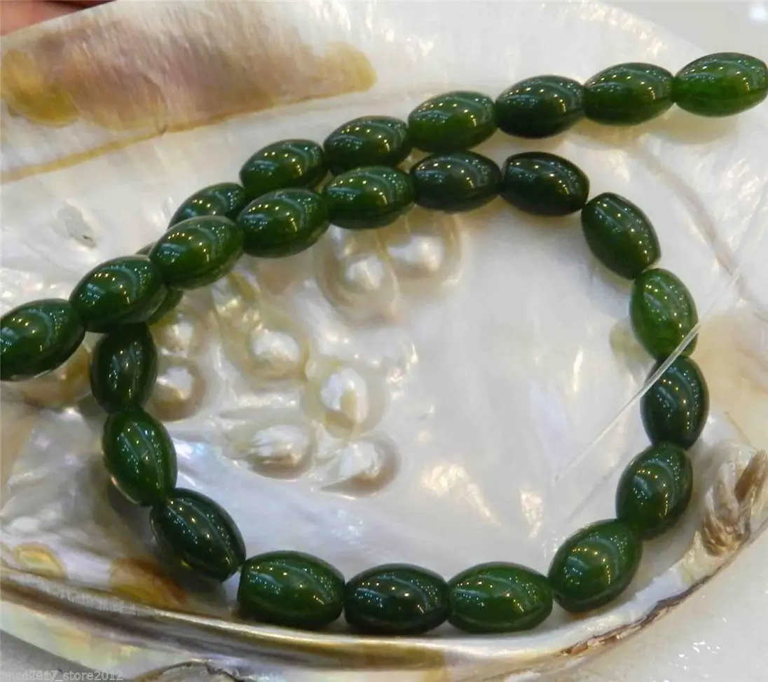 

Натуральный драгоценный камень 8*12 мм темно-зеленый нефрит в форме риса, незакрепленные бусины, 15 дюймов нитка