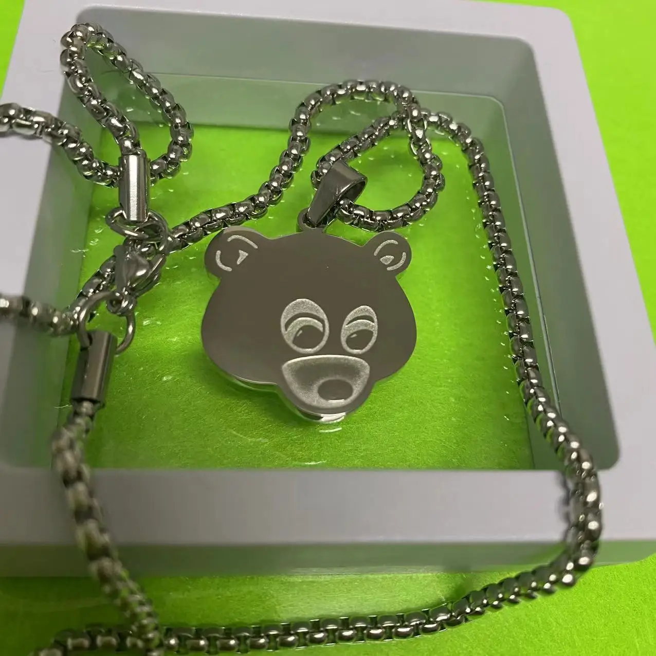 Kanye Cute Bear Necklace Hip Hop European and American Trend Pendant Necklace Men's and Women's Fashion Stainless Steel Jewelry 4