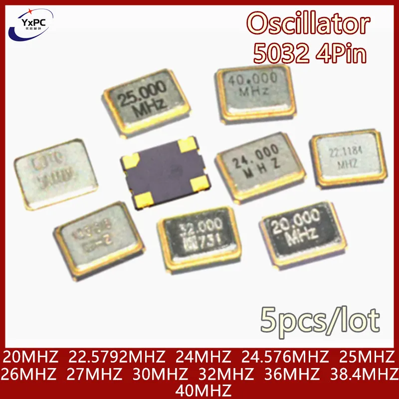 

5pcs 5032 SMD Active Oscillator 4pin 20MHZ 22.5792MHZ 36MHZ 38.4MHZ 40MHZ 26M 27M 24MHZ 24.576MHZ 25MHZ 26MHZ 27MHZ 30MHZ 32MHZ