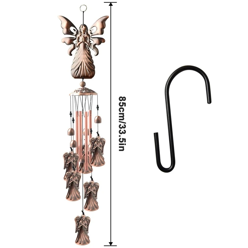 Plating Metal Angel Wind Chime And Hook Angels Wings Pipe Hanging