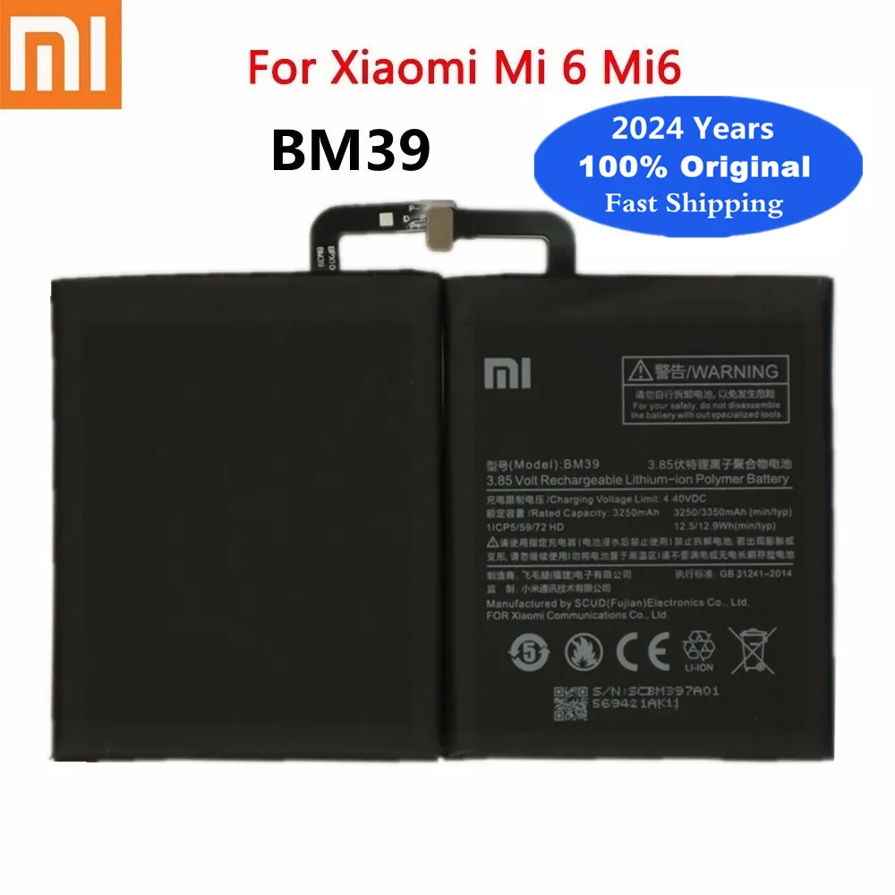 

2024 Years High Quality BM39 Original Battery For Xiaomi Mi6 Mi 6 3250mAh Phone Battery Bateria In Stock Fast Shipping