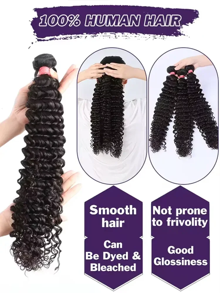 40 Inch Deep Wave Human Hair 1 3 4 Bundles Brazilian Virgin Remy Unprocessed Weaving Water Wave Curly Hair Extensions Bundles