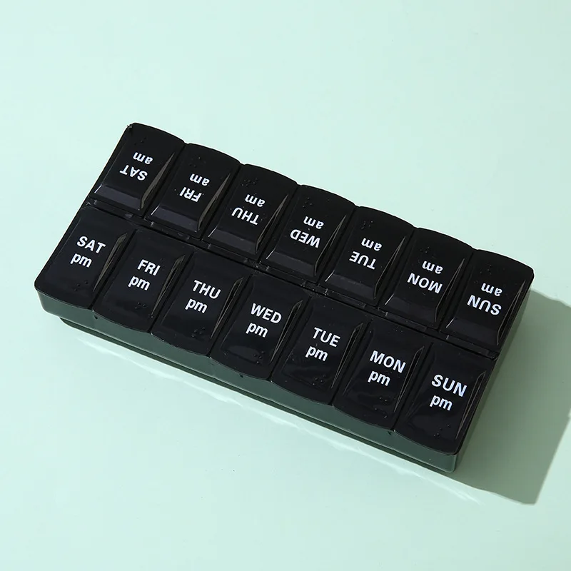 Enhanced Medication Organizer with 14 Compartments for Timely Morning and Afternoon Doses, Featuring Precise Preparation