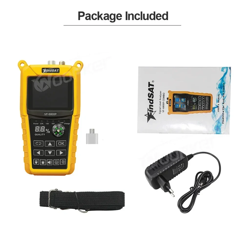 VF 6800P Satellite Finder DVB-T2 DVB-S2 DVB-C MPEG4 Digital Sat Finder Meter 2.4 Inch LCD HD for TV Tuner