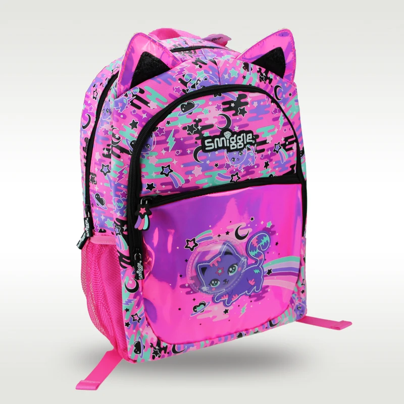 Smiggle original hot-selling children's schoolbag girl shoulder backpack rose red space cat cute sweet bag 16 inch 5