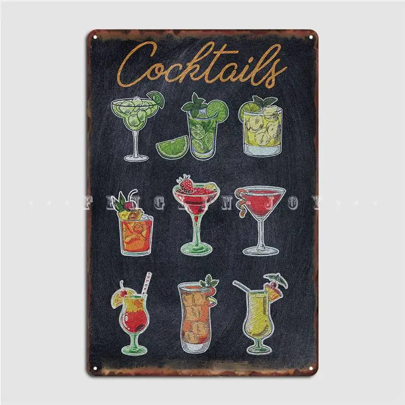 

Types Of Cocktails Drinks Metal Sign Wall Mural Cinema Customize Painting Décor Tin Sign Posters