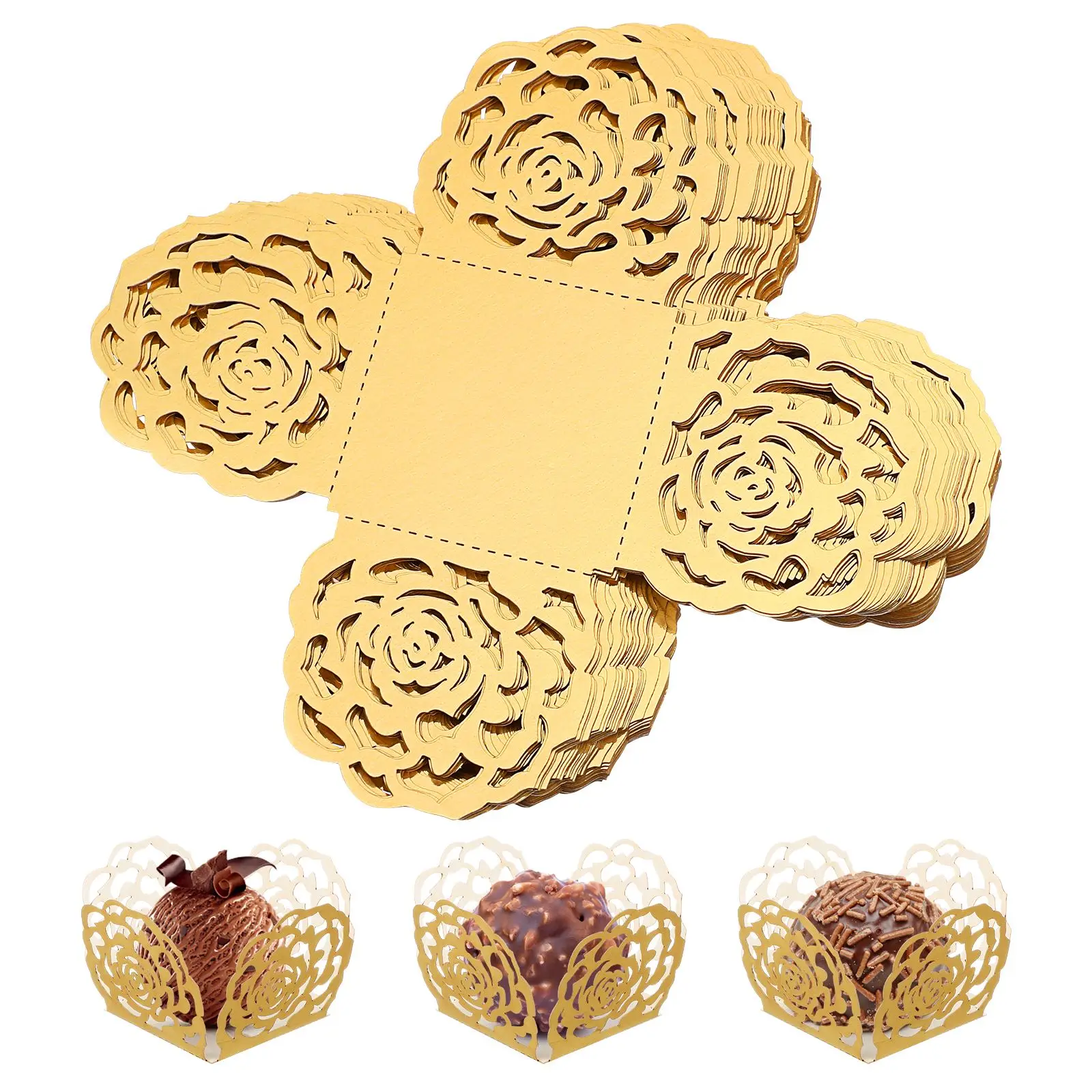

50Pcs Chocolate Tray Paper Truffle Wrappers Truffle Wrap Liners Chocolate Candy Cups Hollow Rose Lace Wrapping Paper Decoration