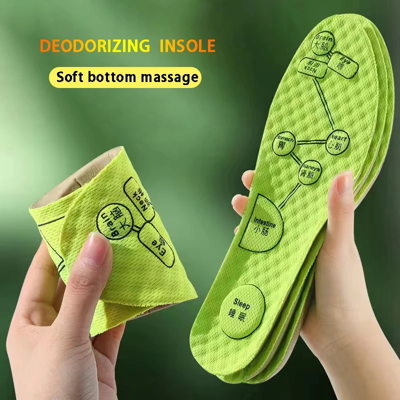 Orthopedic Insoles Shoe Inserts Foot Acupressure Insole for Men Women Soft Breathable Sports Cushion Inserts Wormwood Sweat-absorbing Deodorant Insole Shoe Pads