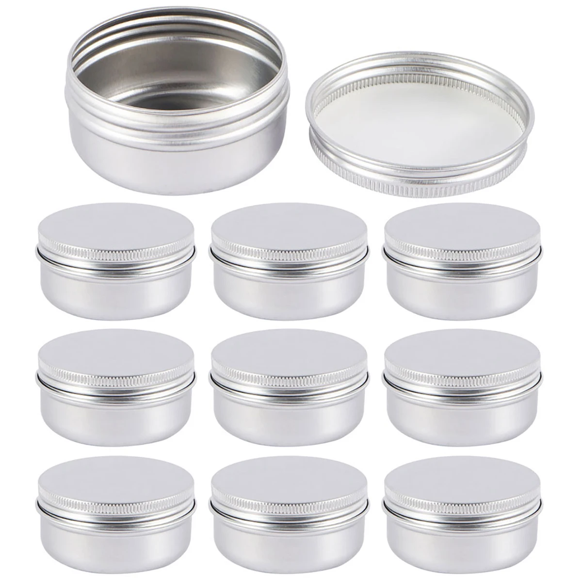 50/100ML Metal Round Tins Aluminum Empty Silver Cans With Screw Lid Jars For Salve Spices Candles Lipstick Cosmetic 10PCS/Set