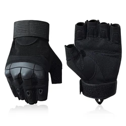 Tactical Outdoor Half - Finger Gloves with Hard Knuckles for Paintball, Hunting, and Motorcycle Riding (Black)