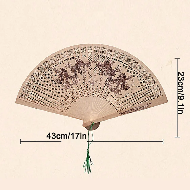 Vintage Stílusú Kézzel Készített Összecsukható Kézi Ventilátor Üreges Fa Faragási Minta Bojt Dekoráció Kézműves Rajongó Otthoni Esküvői Buli Ajándék - Image 2