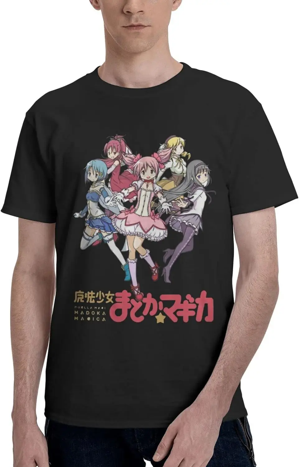 

Anime 3D Printing T Shirt Puella Magi Madoka Magica Men Short Sleeve Shirts Fashion Summer Tee Black