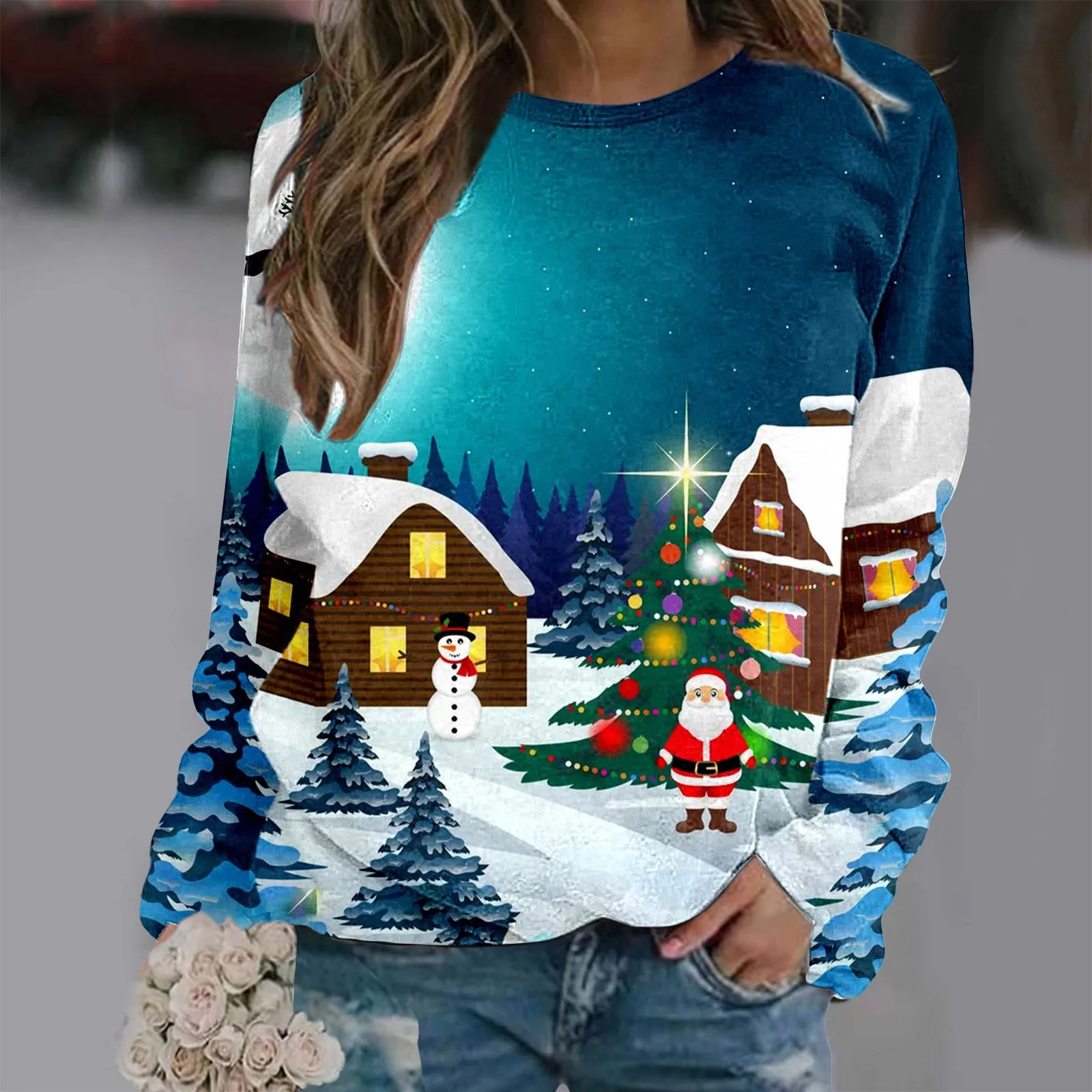 

Women's Long Sleeve Pullover Shirt Round Neck Christmas Printed Sweatshirt Casual Shirt Colla Sweatshirts for Women