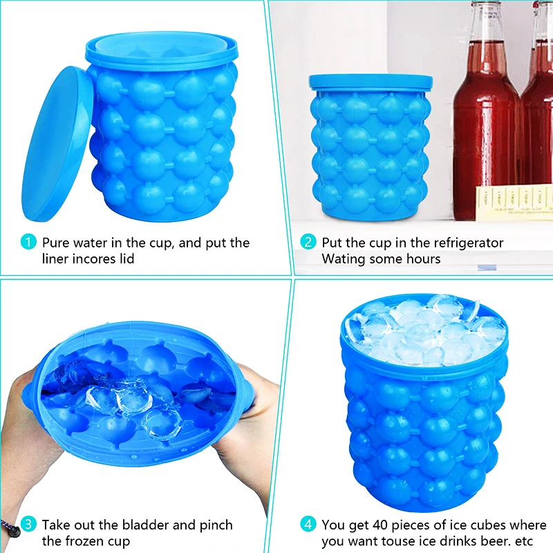 Ice Cube Maker Silicone Ice Bucket Wine Ice Cube Mold Tray Cooler Beer  Cabinet Portable 2 In 1 Large Ice Bucket Mold With Lid - Buckets, Coolers &  Ice Bags - AliExpress