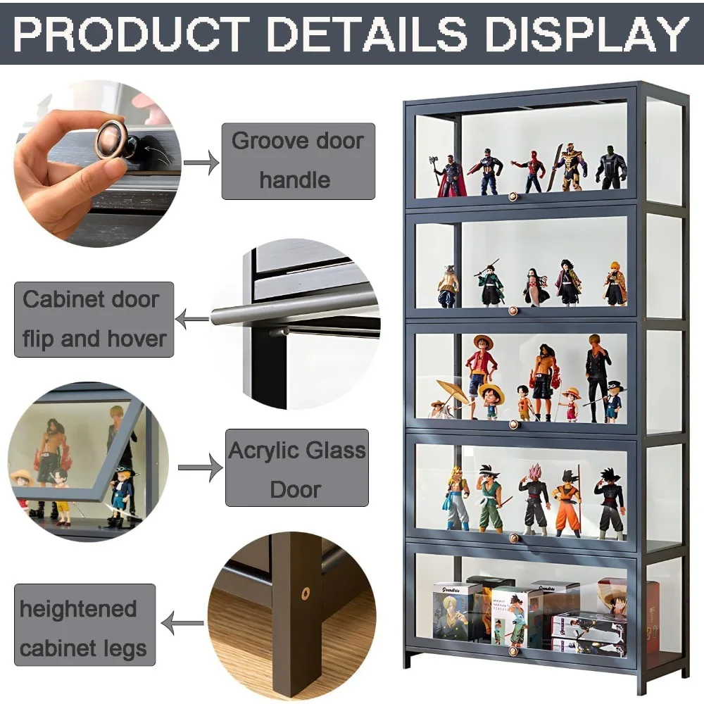 "5-tier acrylic door display cabinet for collectibles and figurines"