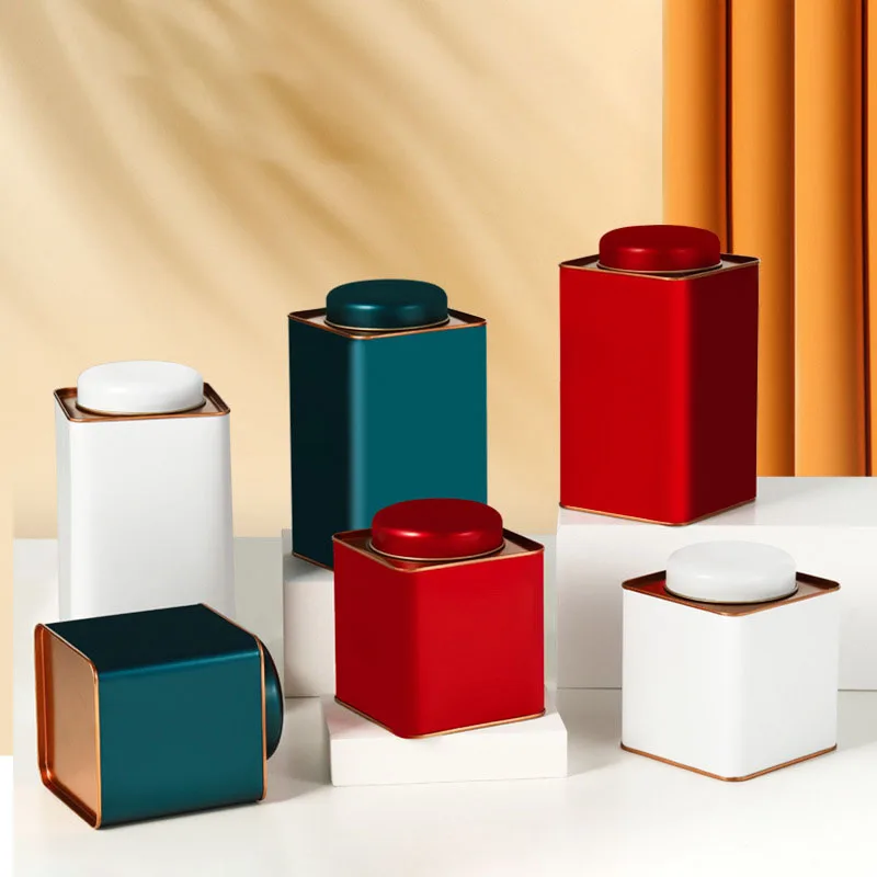 General Tinplate Tea Caddy Packaging Box Sealed Square Cans Black Tea White Empty Cans tea tin box tea canister airtight container