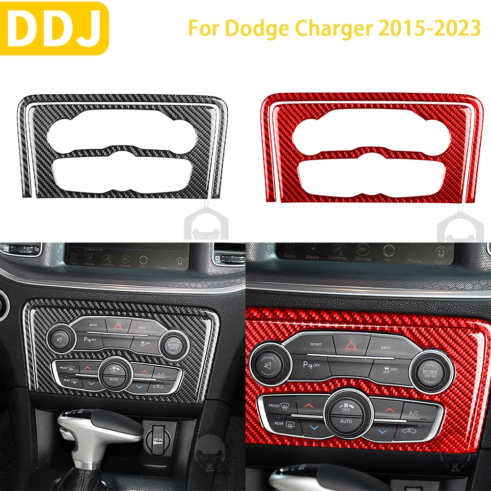 

For Dodge Charger LD 2015-2023 Accessories Carbon Fiber Car Interior AC CD Control Panel Button Frame Cover Trim Sticker