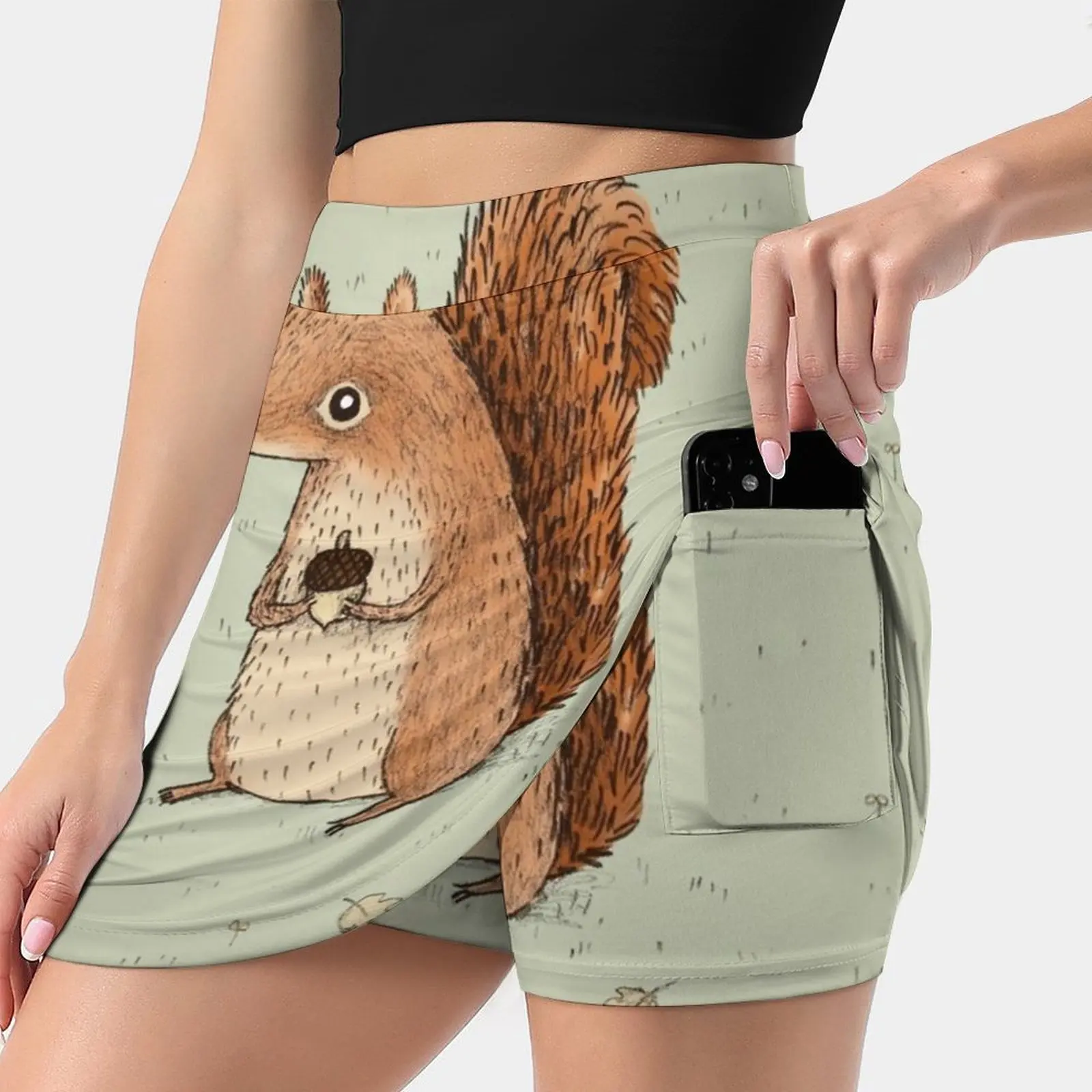 

Sarah The Squirrel Women's skirt Aesthetic skirts New Fashion Short Skirts Sarah Squirrel Red Cute Leaf Creature Critter Grass