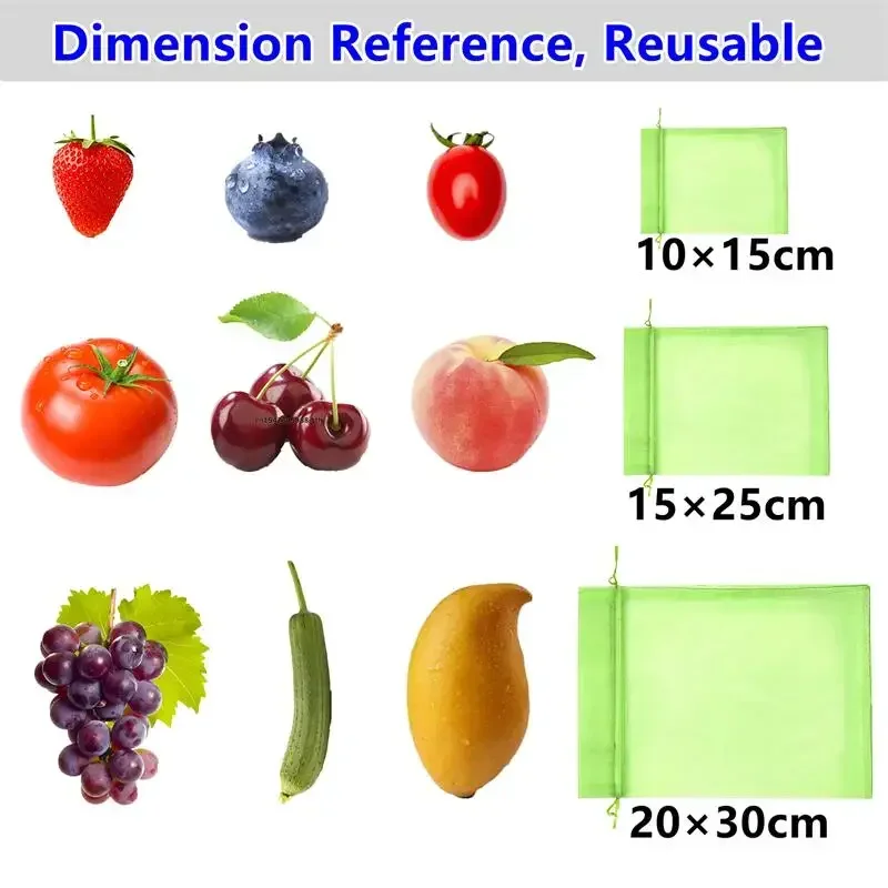 Reusable Drawstring Green Pest Barrier Net Bags for Garden Fruits and Vegetables