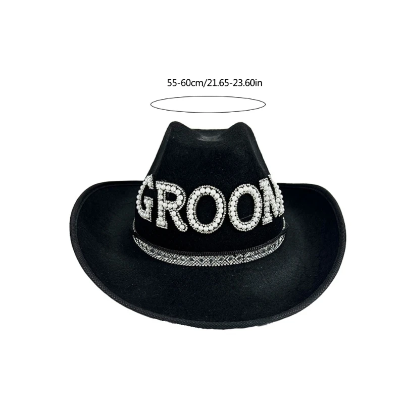 Artificial Pearl Cowgirl Hat for Bride Groom BrideToBe Cowboy Hat Bachelorette Party Headwear Wedding Celebration