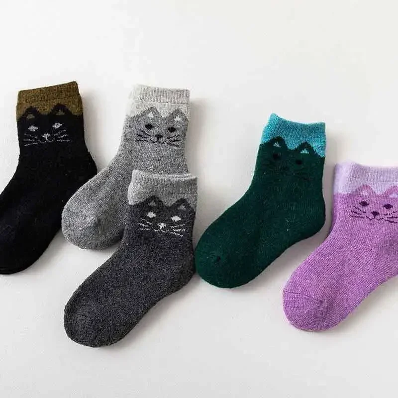 Cute Cat Warm Baby Sock Retro European Style Calf Socks for Kids Boy Girl Autumn Winter Thermal Cotton Sock for 1-12 Year Kid