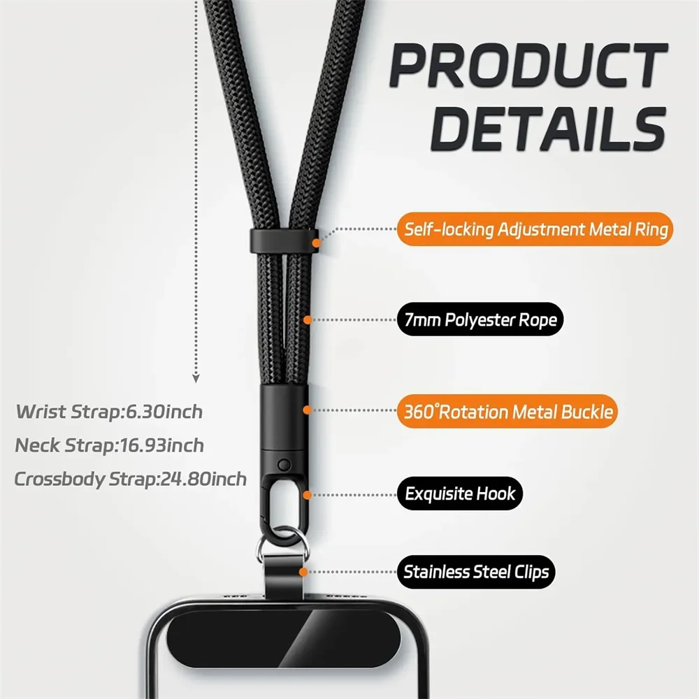 360° Rotation Adjustable Phone Lanyard Strap with Clip Holder For All Phone Cases For Neck & Shoulder & Crossbody / Wrist