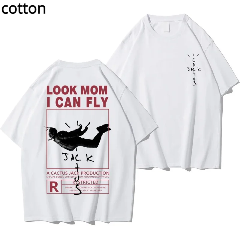 

HOT SALE Street Cactus-Jack T-shirt Cotton Summer Men Women LOOK MOM I CAN FLY Tee ASTROWORLD Hip Hop Short Sleeve Tshirts