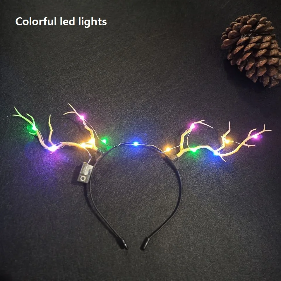 Women Girl Light Blinking Elk Antler Ear Hair Clip Party Birthday Fairy Horn Head Wear Glow Deer navidad Christmas Decoration
