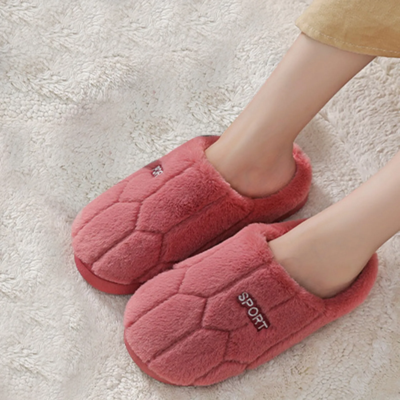 

Women Warm Slippers Pink Warm Indoor Outdoor House Fuzzy Fluffy Slides Ladies Comfortable Foam Winter Bedroom Suede Mules