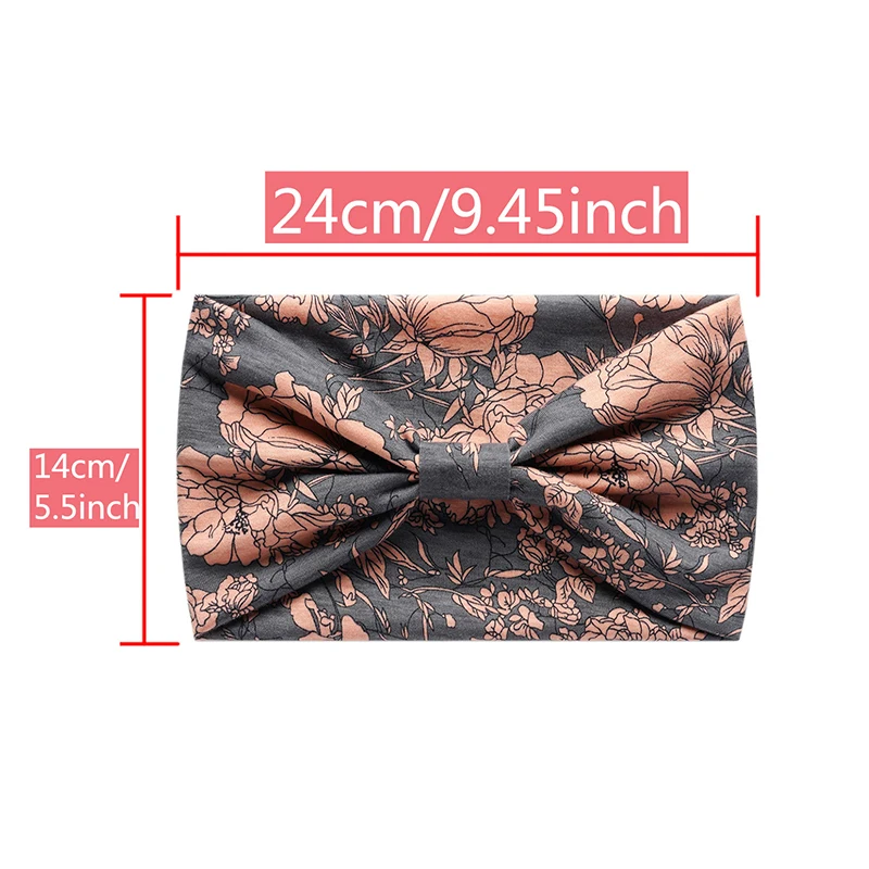 New Boho Flower Print Wide Headbands Vintage Knot Women Headwrap Cotton Stretch Headwrap Bandage Soft Hair Accessories Bandana
