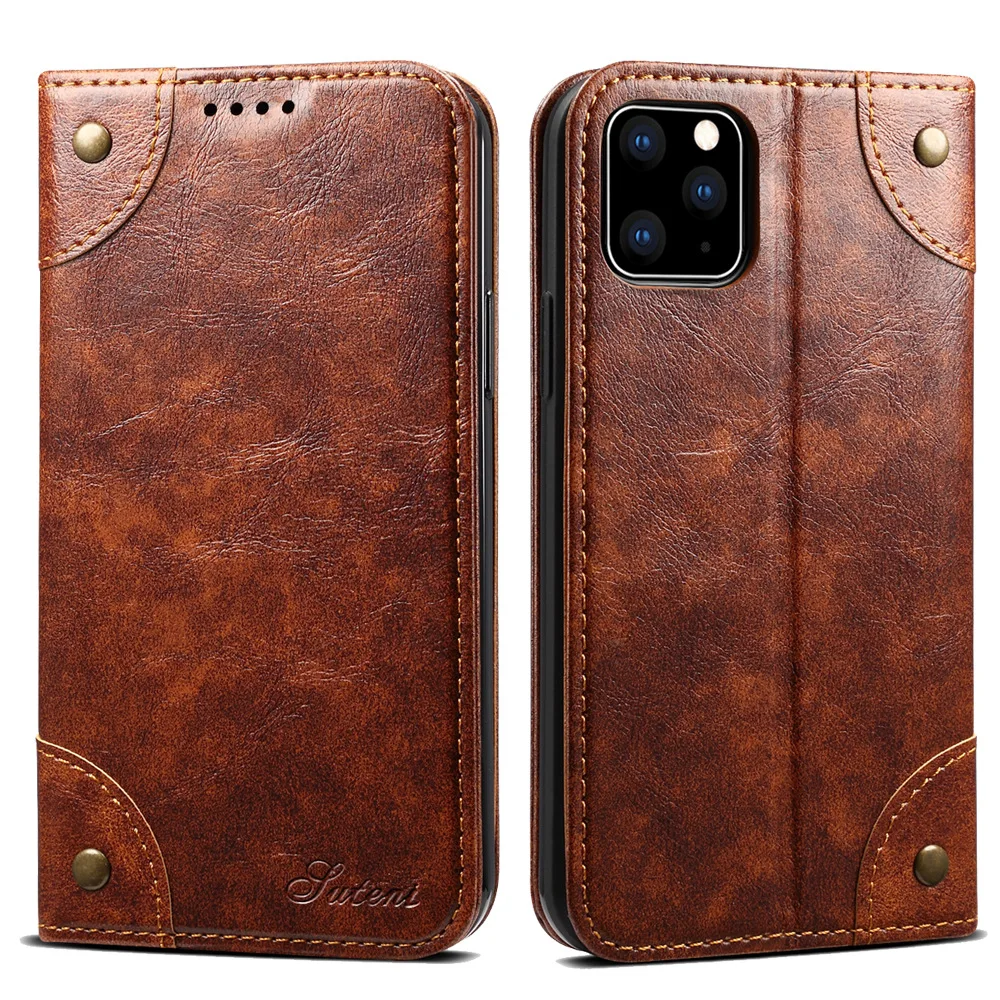 Elegant Genuine Leather Flip Wallet Phone Case with Magnetic Closure