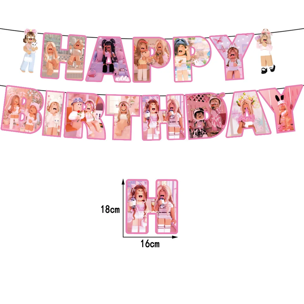 Festa temática roblox rosa fornece balões banner bolo topper definir  crianças decoração de aniversário menina