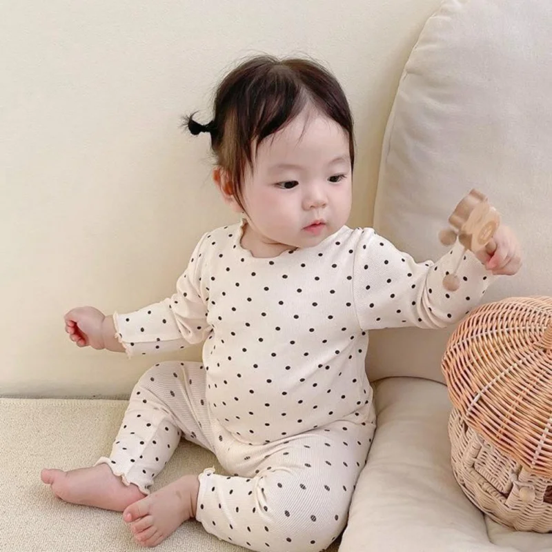 2pcs Autumn Baby Pajama Set Indoor Homewear Fashion Casual Toddler Dot Printed Top + Pants Baby Girl Boy Pajama Set