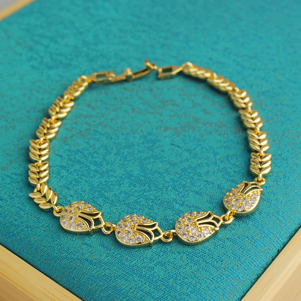 Фото Женский изысканный браслет FS, медный браслет с золотым покрытием, ювелирное украшение для женщин №3